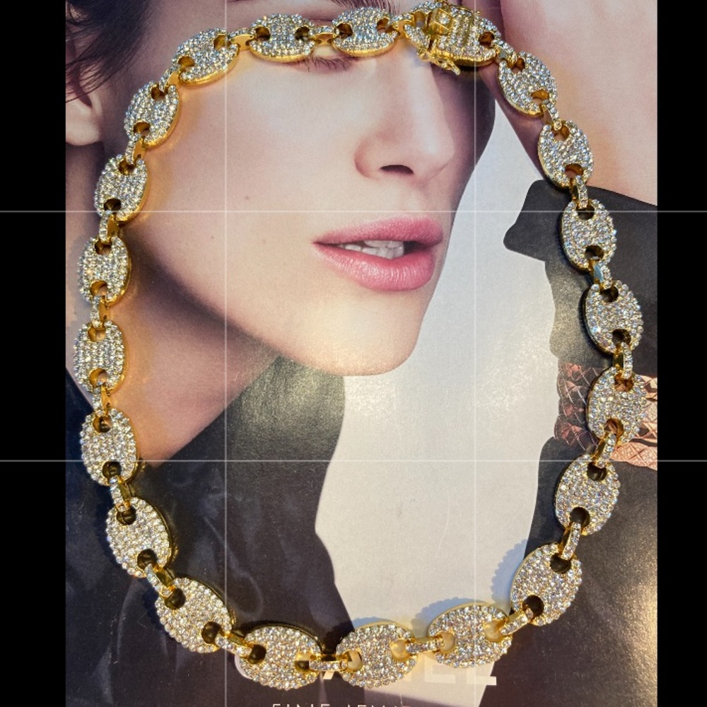 Gold Plated Crystal Hip Hop Necklace Statement - Picture 6 of 7